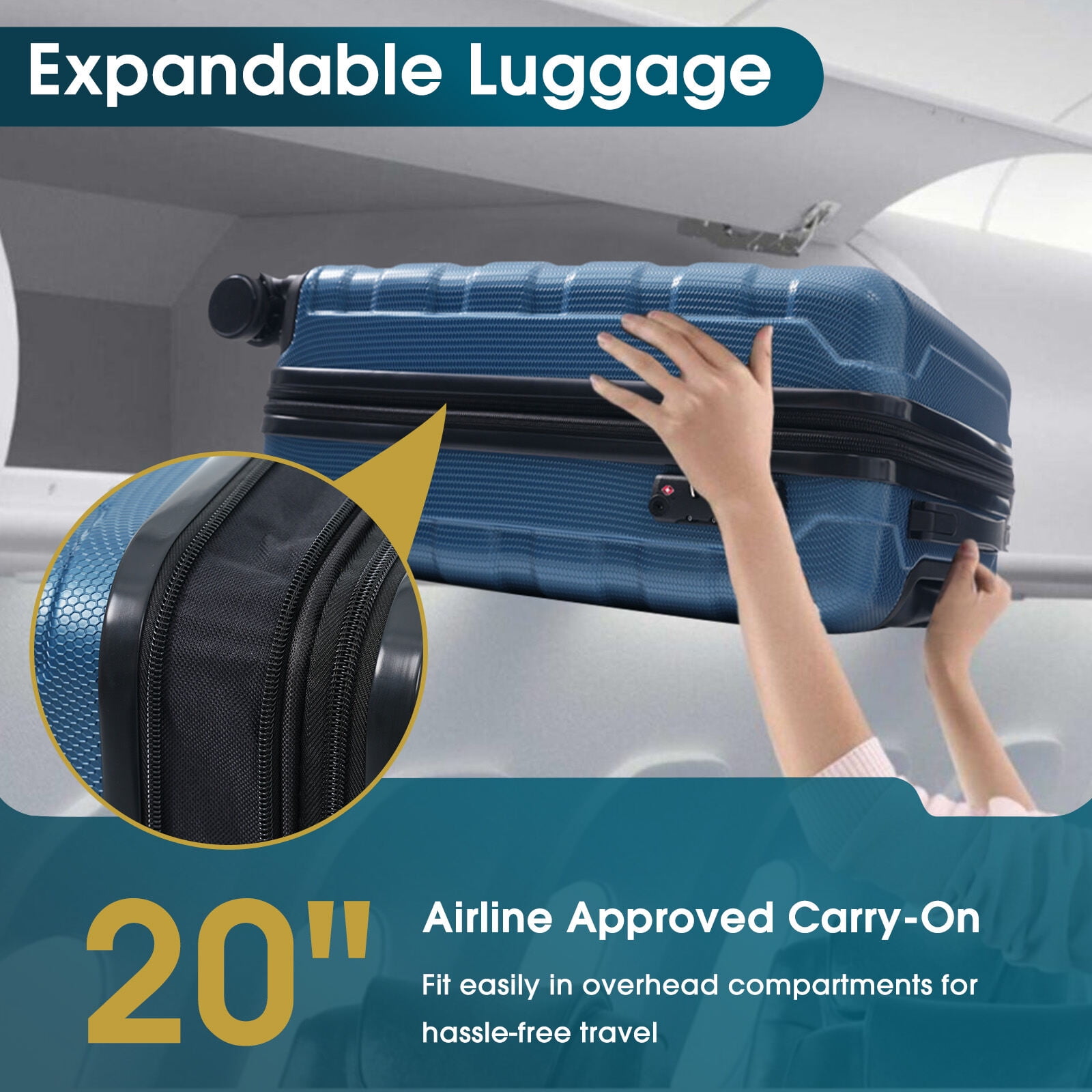 Hardside Luggage 20 Inch Hardshell ABS Carry on Luggage, Durable Expandable Travel Suitcase with Spinner Wheels, TSA Lock,Hardside Carry On Luggage