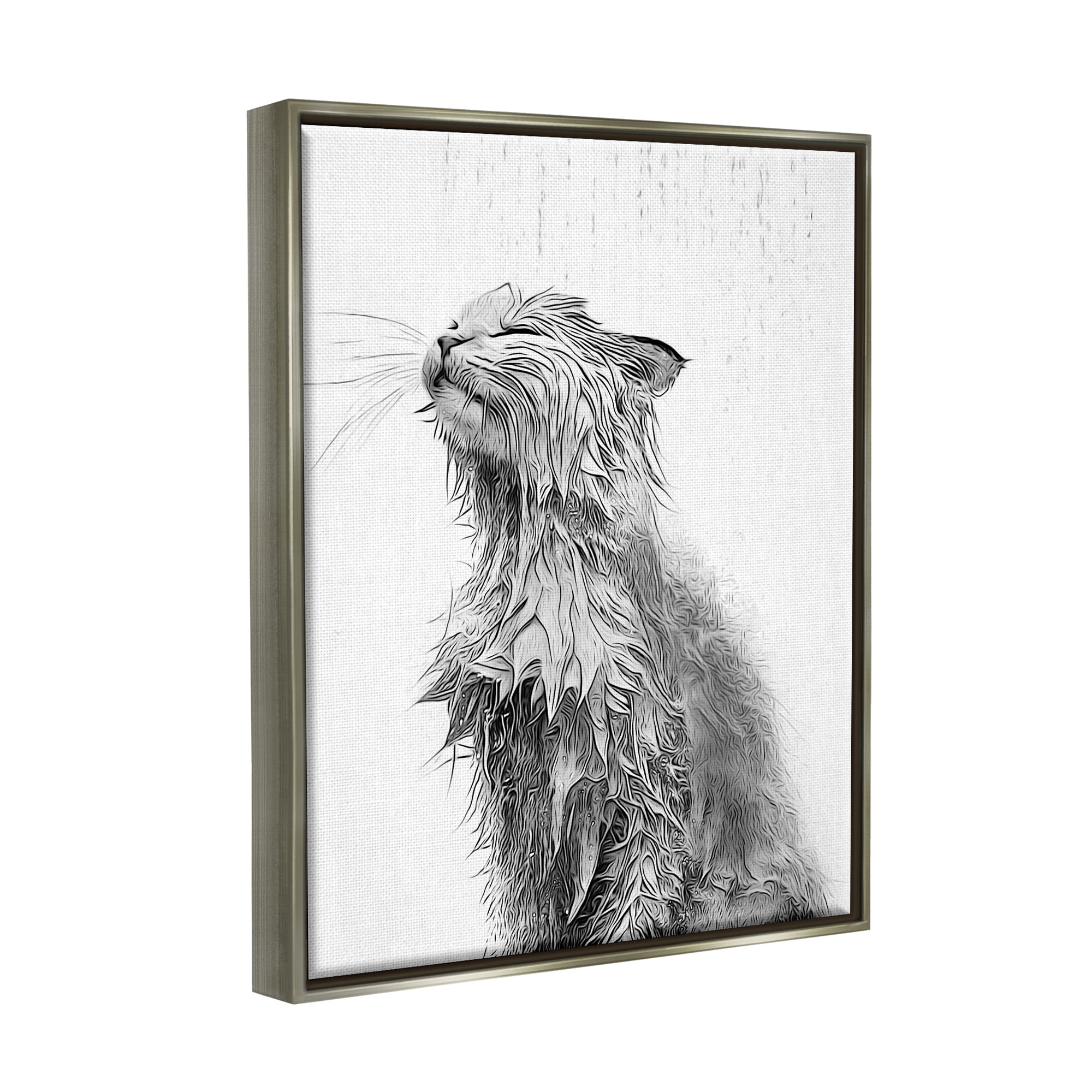 Stupell Industries Cat Bathroom Splash Animals & Insects Painting Gray Floater Framed Canvas Art Print Wall Art, 25 x 31