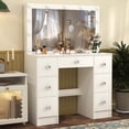 thumbnail image 3 of Caulitar White Vanity Table with LED Lighted Mirror, 3 Color Modes, 7 Drawer Modern Vanity Desk for Bedroom, 3 of 9