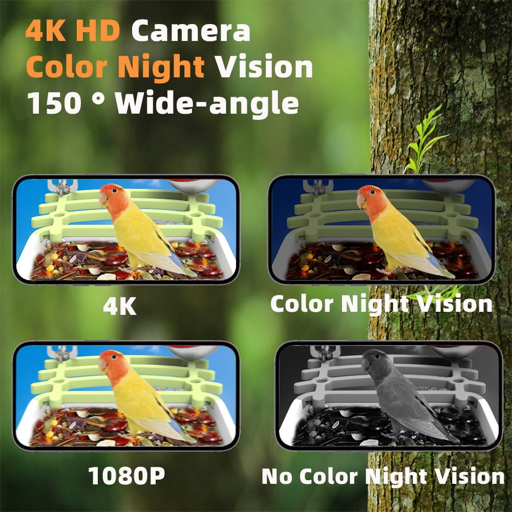 Smart Bird Feeder with Camera Solar Powered, 4K HD, AI Recognition, Instant Arrival Alerts, Motion Sensor, Gift for Bird Lover