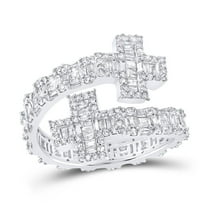 10K White Gold Real Baguette Diamond Women's Eternity Cross Cuff Band Ring 1 CT
