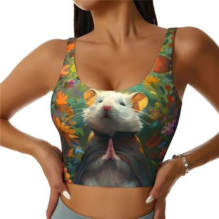 Sports Bras For Women  Colorful Flower Meditating Hamster Workout Crop Tank Tops  U Back Sports Bra Athletic Tops