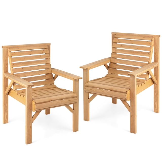 Gymax 2 PCS Fir Wood Chair Dining Inclined Backrest Backyard Patio