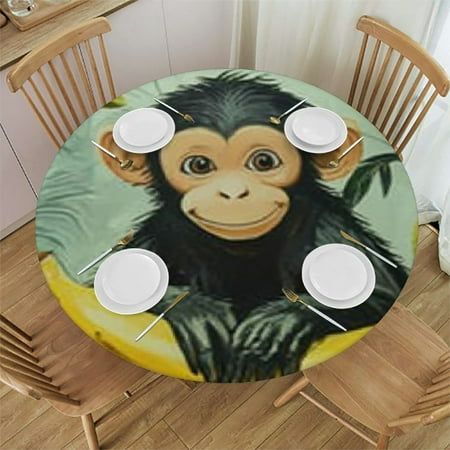 

Autua Monkey Bananas Jungle Round Table Cover Stain Resistant Washable Indoor Outdoor Tablecloth Kitchen Dining Wedding Parties Tablecloths 100% Polyester Fiber 42 -46