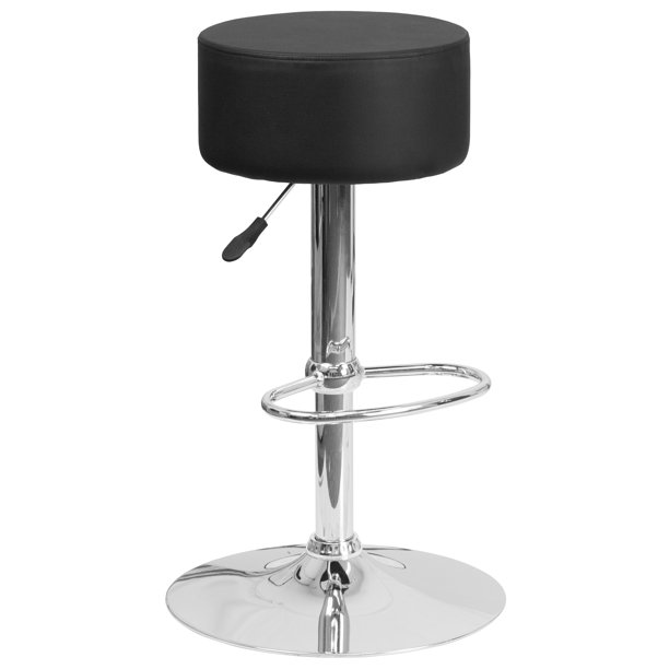Flash Furniture Contemporary Black Vinyl Adjustable Height Barstool with Round Seat and Chrome