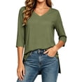 thumbnail image 3 of ZORYEVY Three Quarters Sleeve Tops Women Winter Sports Casual V-neck Solid Color T-shirts, 3 of 7