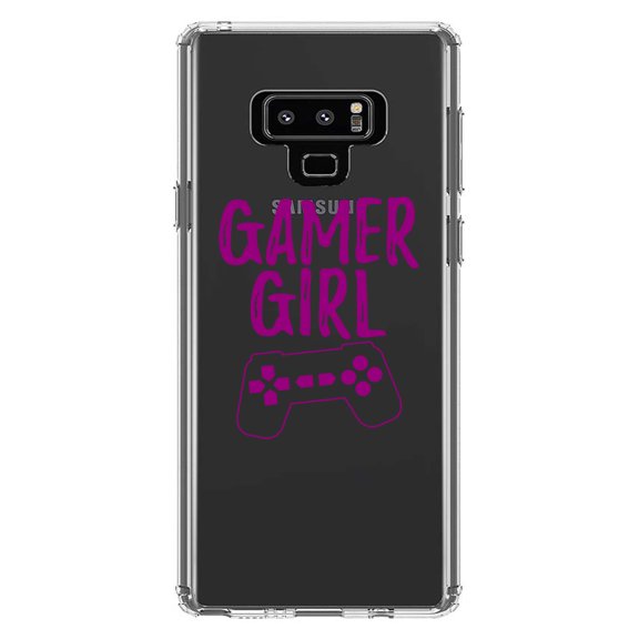 DistinctInk Clear Shockproof Hybrid Case for Samsung Galaxy Note 9 - TPU Bumper Acrylic Back Tempered Glass Screen Protector - Gamer Girl - Video Games