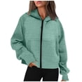 thumbnail image 2 of Jinhomg Striped Sweatshirt for Women 2025 Casual Comfy Zip Up Hoodies Fall Winter Long Sleeve Jacket with Pockets Seasonal Sale Green L, 2 of 5