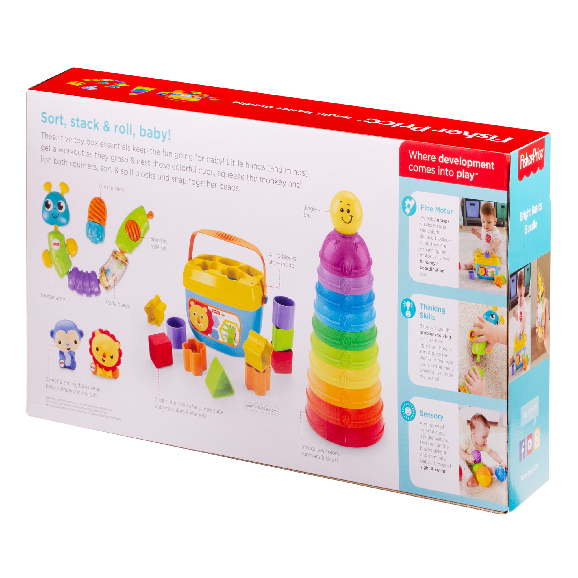 Fisher-Price Bright Basics Bundle Educational 5 Classic Toys Set Blocks Baby 