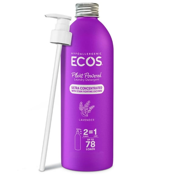 ECOS Ultra Concentrated Liquid Laundry Detergent, Sustainable Aluminum Bottle, Up to 78 Washer Loads - Hypoallergenic Laundry Soap - High Efficiency & Standard Machine Washing - Lavender, 16 Fl Oz