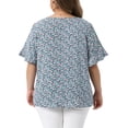 thumbnail image 4 of Women's Plus Tops V Neck Flared Sleeve Ditsy Floral Pleated Casual Summer Blouses 1X Dark Green, 4 of 6
