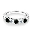 thumbnail image 2 of Gem Stone King 925 Sterling Silver Black Diamond and White Topaz Wedding Band Ring for Women (0.94 Cttw, Round 3.5MM, Gemstone April Birthstone, Size 8), 2 of 4