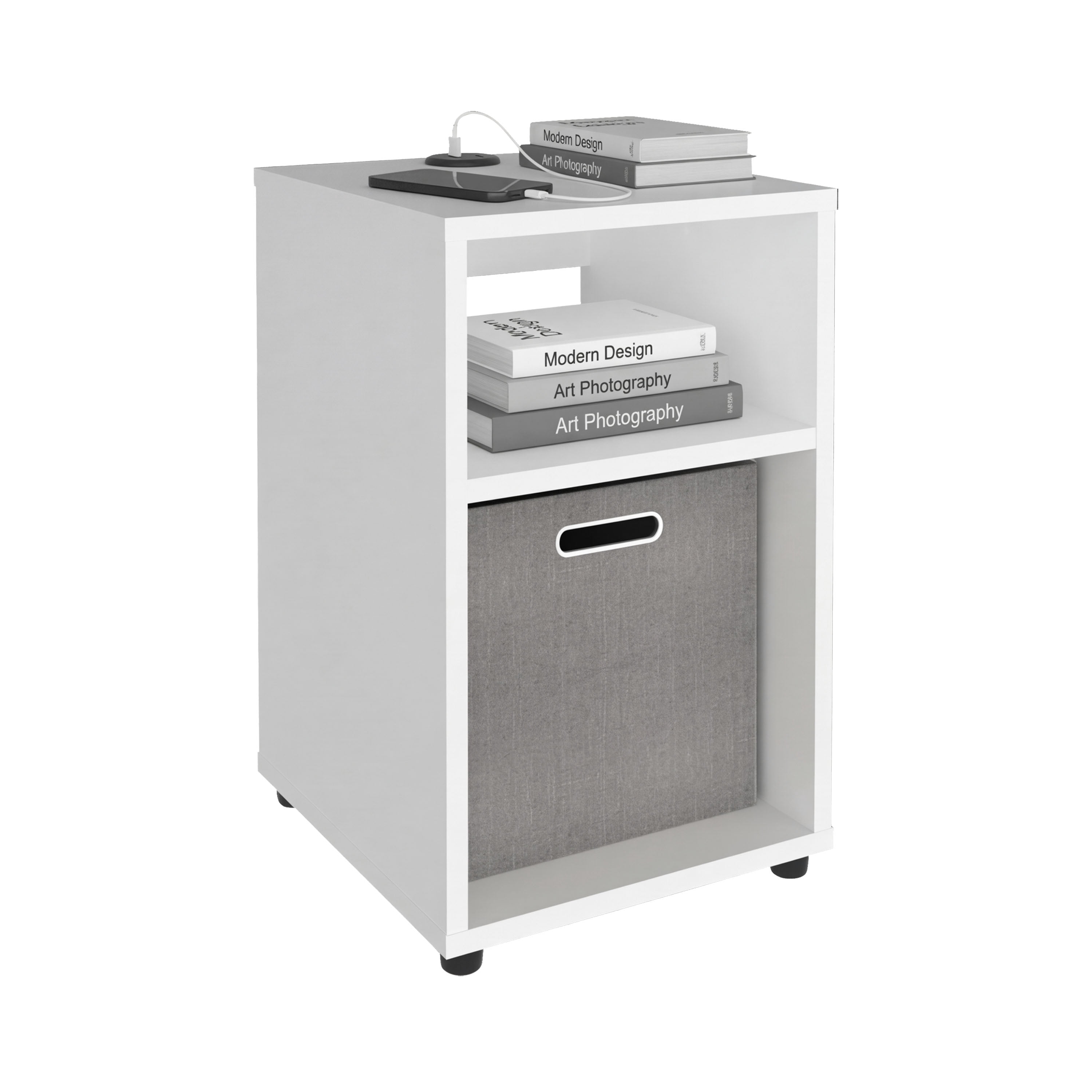 Side Table with 1 Shelf and 1 Fabric Storage Basket
