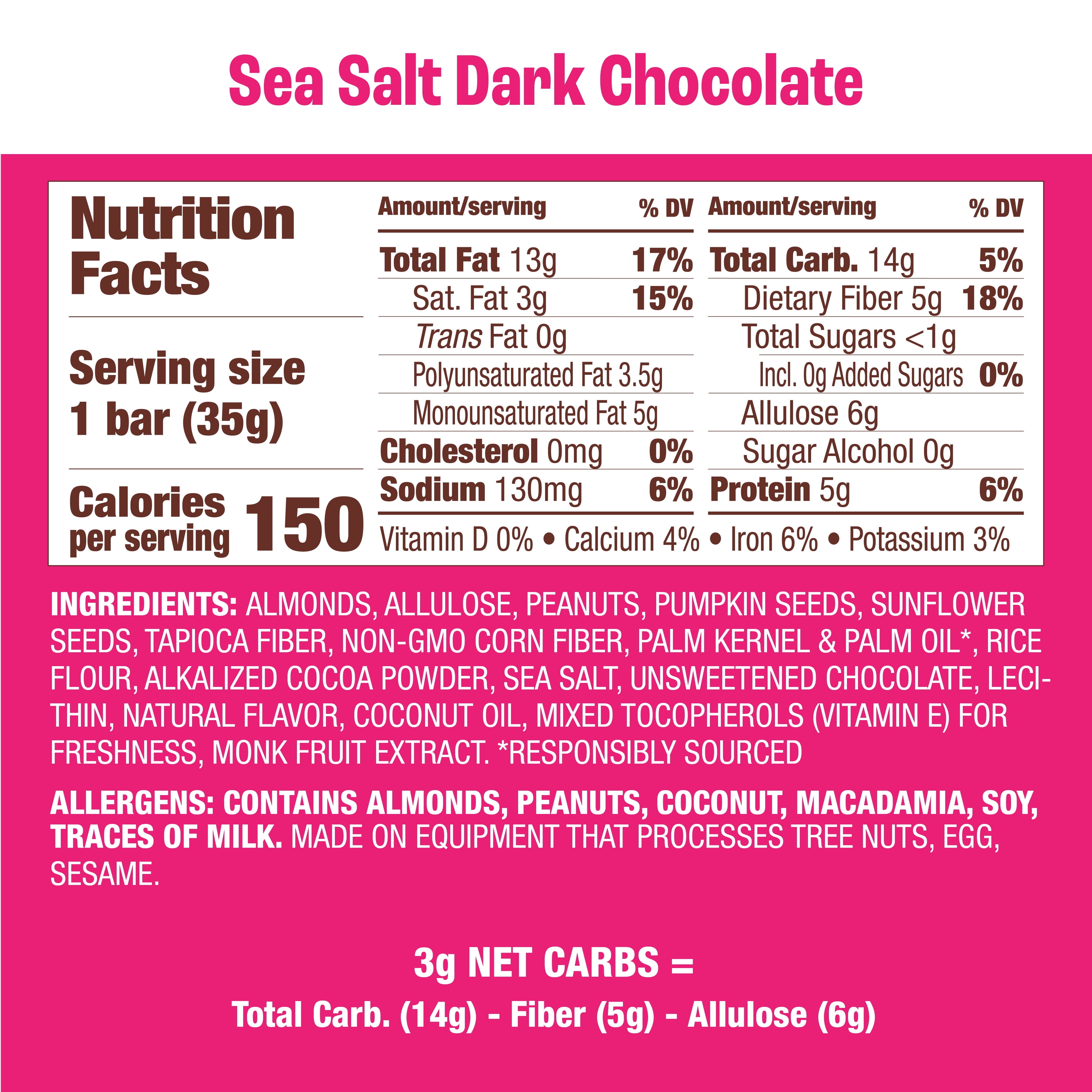 Munk Pack 1g Sugar Nut and Seed Bars, Sea Salt Dark Chocolate Keto, 12 Count