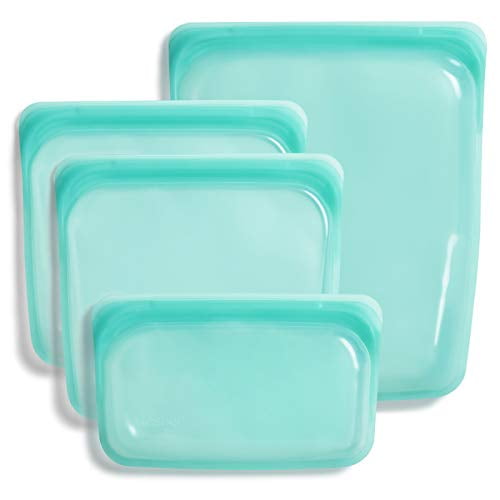 Stasher Platinum Silicone Food Grade Reusable Storage Bag, Aqua (Bundle 4-Pack Small) | Reduce Single-Use Plastic | Cook, Store, Sous Vide, or Freeze