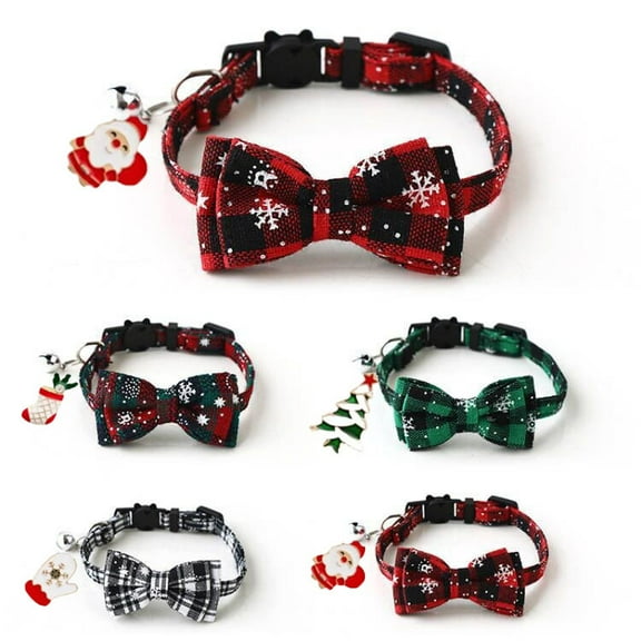 Sdmnsg-T 5 packs Christmas Decoration Plaid Dog Collar, Adjustable Cat Collar with Bowtie, Pet Collar for Small Dog Soft Bowtie Dog Collars for Small Pet