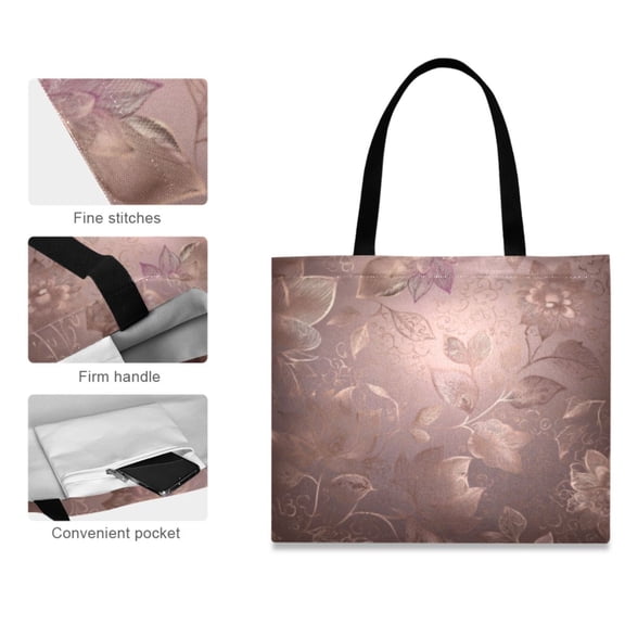 Canvas Tote Bag for Women Girls Design Print Elegant Gold Floral Tapestry Totes