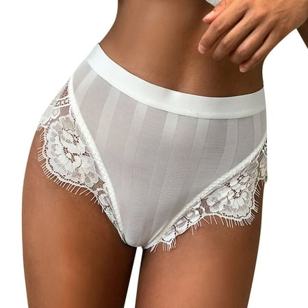 

TAIAOJING 3 Pack Seamless Lace Thongs For Women Lace Patchwork Panties Lingerie Comfort High Waist Intimates Fashion Striped Mesh Briefs Cotton Ladies Underwear