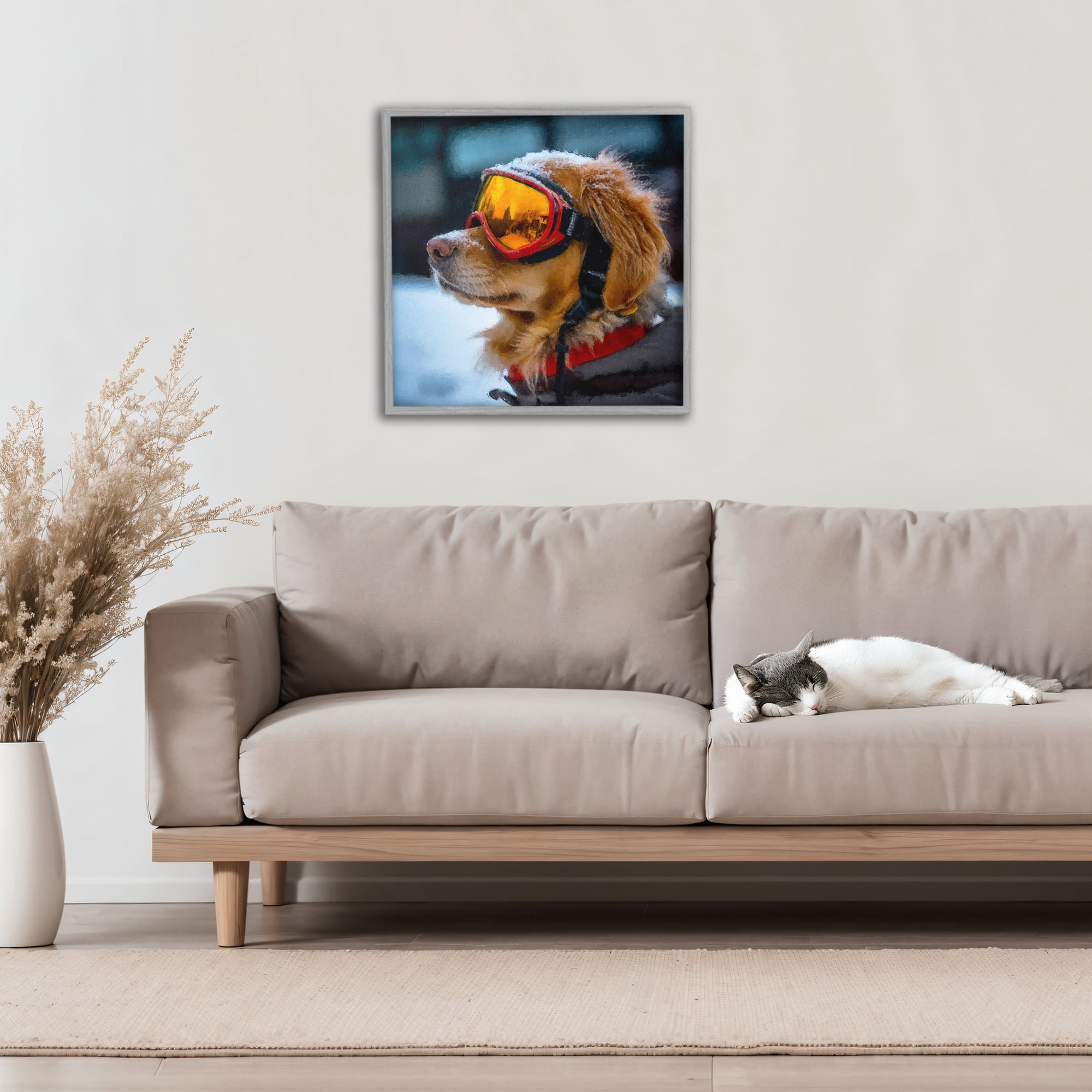 Stupell Industries Ski Goggles Dog Gray Framed Giclee Art, design by Sean Parnell