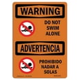 thumbnail image 1 of SignMission OS-WS-A-1824-L-12573 18 x 24 in. OSHA Warning Sign - Do Not Swim Alone Bilingual, 1 of 1