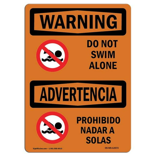 SignMission OS-WS-A-1218-L-12573 12 x 18 Po Panneau d'Avertissement OSHA - Ne Pas Nager Seul Bilingue