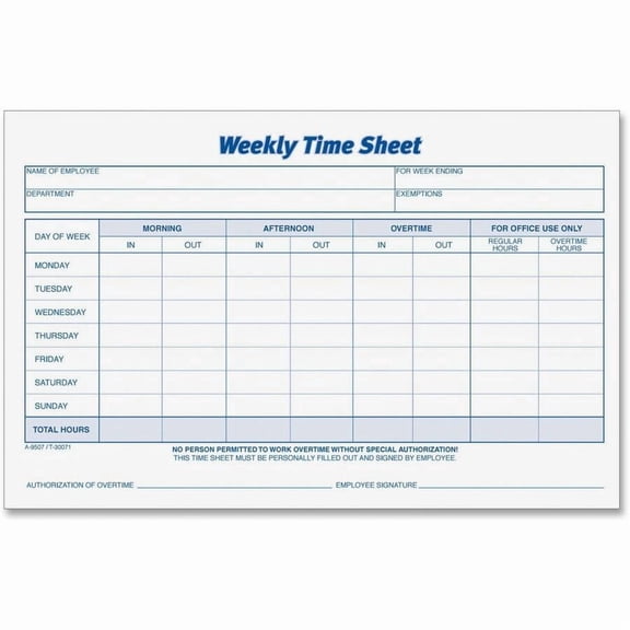 TOPS, TOP30071, Weekly Timesheet Form, 2 / Pack, White