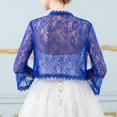 thumbnail image 4 of EliteGoogv Women Sheer Lace Bolero Jacket 3/4 Flare Sleeve Scalloped Edge Open Front Cardigan Bridal Wedding Cover Up For Evening Dress Formal Occasion Daily Wear,Blue,One Size, 4 of 6