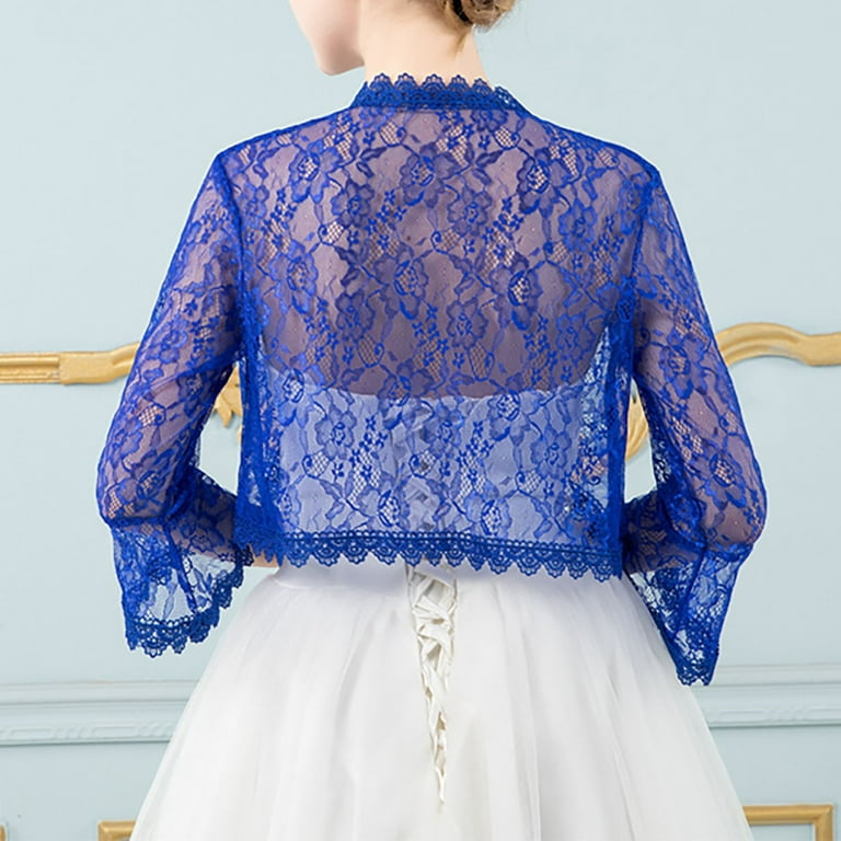 blue bolero jackets for evening dresses Petite Bolero Jacket Dress with Flower Neckline