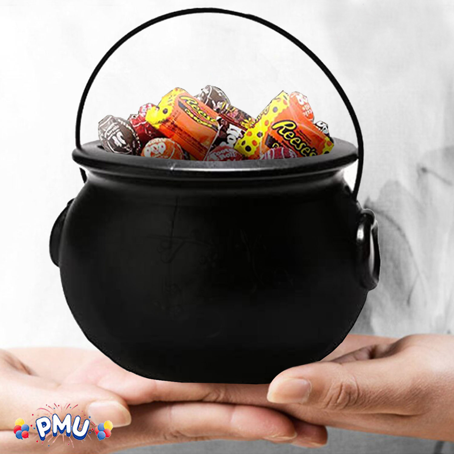 PMU Halloween Cauldron - 8 Inch Black Plastic Candy Holder for Kids - Halloween Party Favors & Supplies (6/pkg) Pkg/1 - image 5 of 7