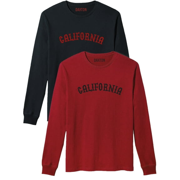 Daxton Retro California Arch Font Long Sleeves TShirt Soft Medium Weight, 2Pk Black Red Red Black, 1XL