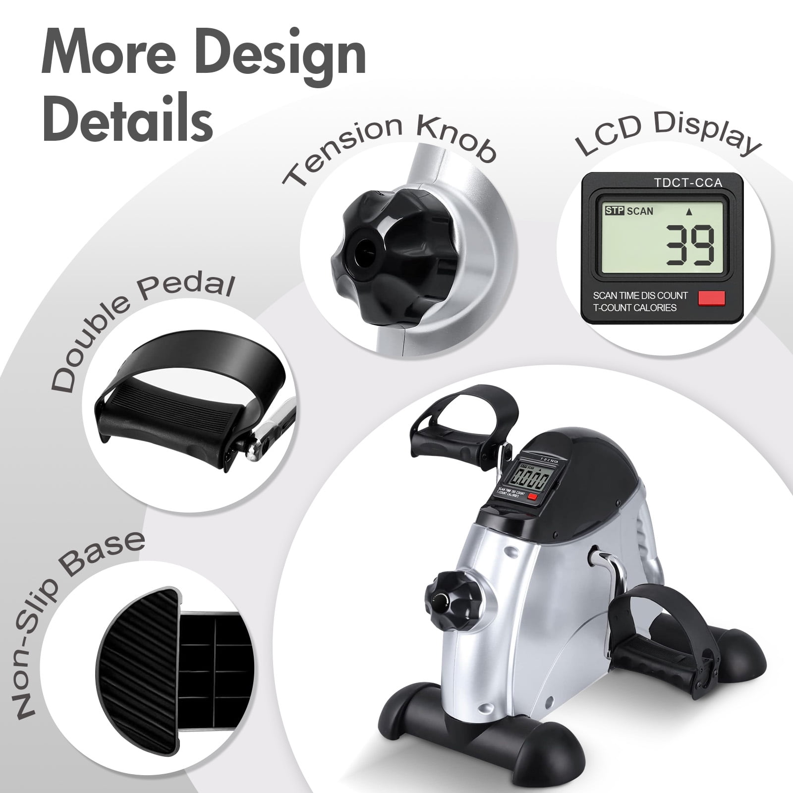 RICAN Under Desk Bike Pedal Exerciser, Mini Exercise Bike with Digital Display,  Portable Foot Cycle Arm & Leg Peddler Machine for Home