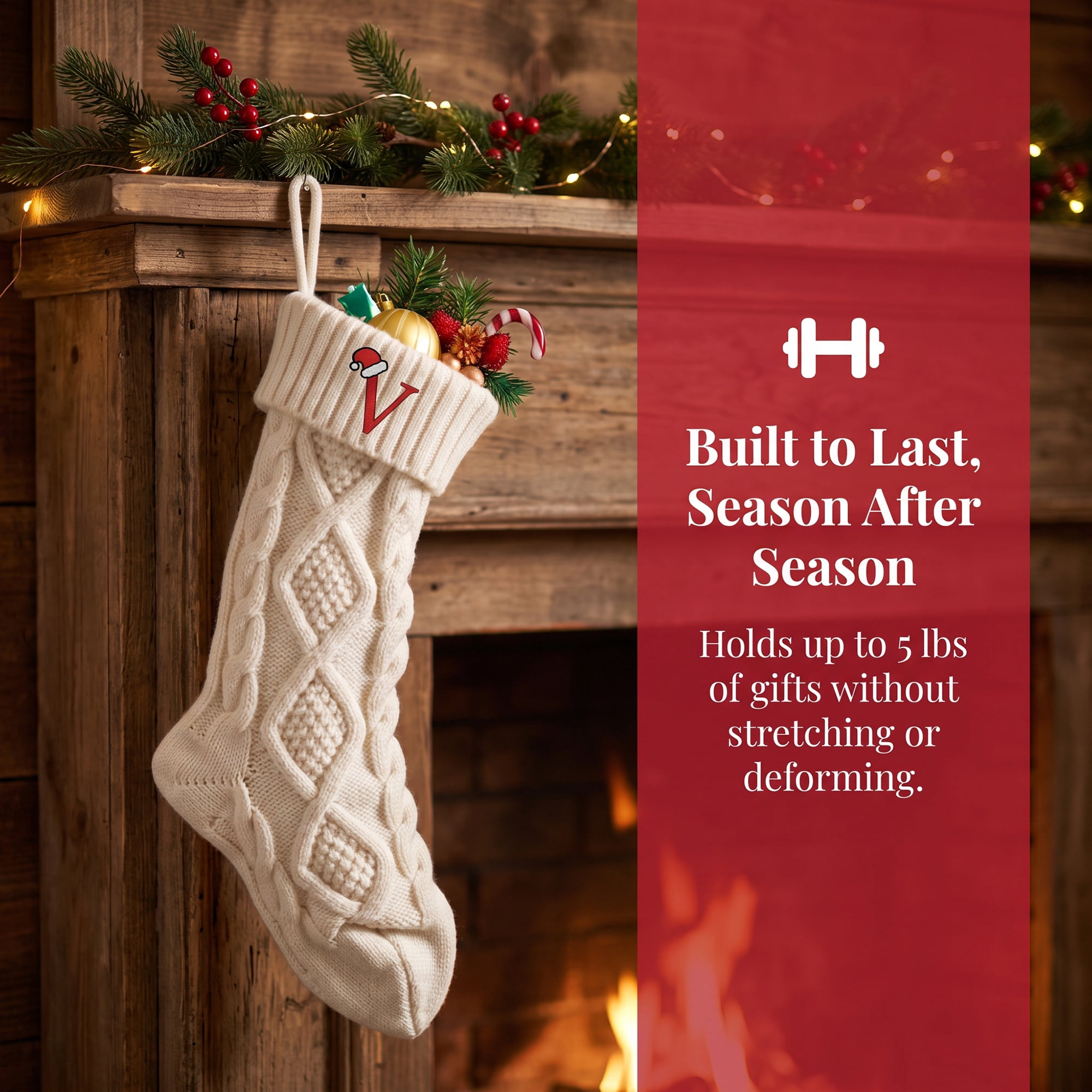 Unique Bargains Canine Bone Christmas Stocking Luxury Puppy Holiday Keepsake Sack Letter V 17"