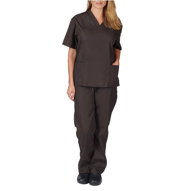 Uniforme de trabajo de enfermería con cuello en V y bolsillos de color sólido europeo y americano para mujer