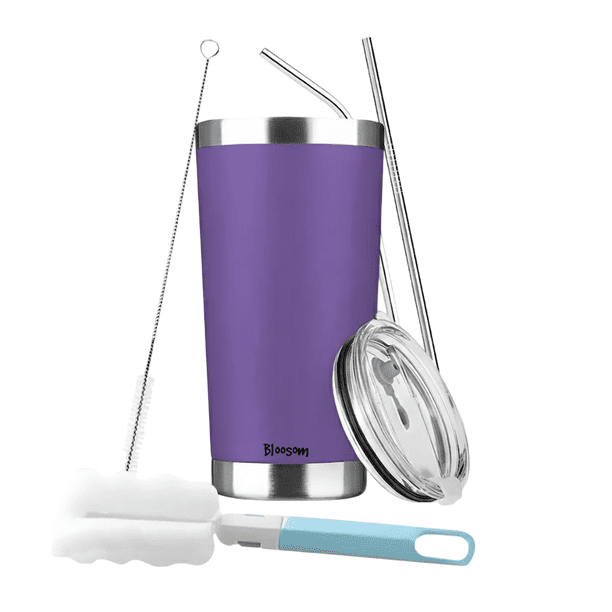 Vaso Térmico Bloosom Portátil De Acero Inoxidable 20oz Con Calor/frí Morado