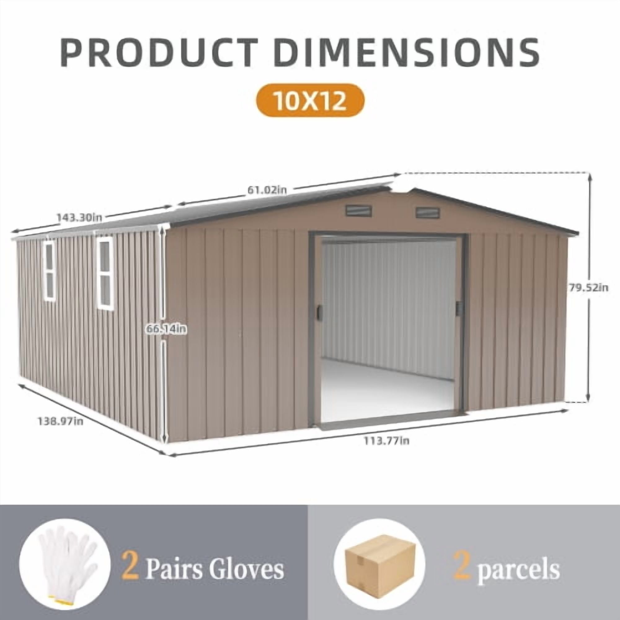 Villeston 10FT x 12FT Outdoor Metal Storage Shed,Tool Shed Storage House with Lockable Door for Garden, Backyard, Patio Brown