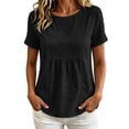 thumbnail image 2 of Yrmaups Loose Fit Short Sleeve T Shirt for Women Plus Size, Casual Round Neck Blouse, Everyday Soft Stretch Tee for Party Travel Office Daily Wear, Black M, 2 of 7
