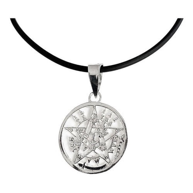 JOYARIS Dije Medalla Tetragramaton De 3 Cm Plata 925 + Collar Caucho DM-0000997