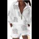 thumbnail image 1 of Conjuntos de 2 Piezas para Mujer: Camisa y Pantalones Cortos Florales con Media Cremallera, Atuendos Casuales de Vacaciones con Bolsillos. Letras Blancas XXL, 1 of 4