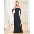 thumbnail image 2 of Wedding Dress Wedding Guest Dresses for Women Bright Knit Dress with Slit Evening Dress Sexy Open Shoulder Party Bridesmaid Dress Navy, 2 of 7