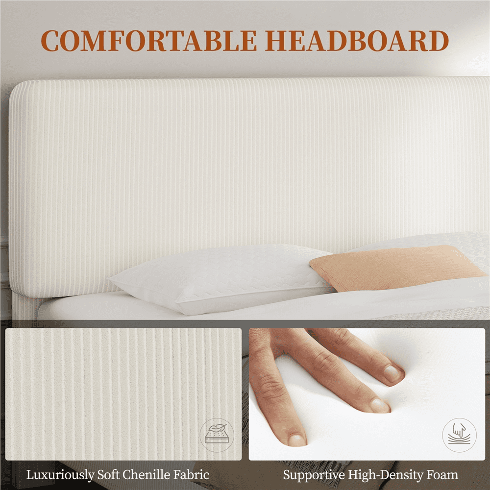 Renwick Upholstered Platform Bed with Adjustable Headboard, Queen, Beige