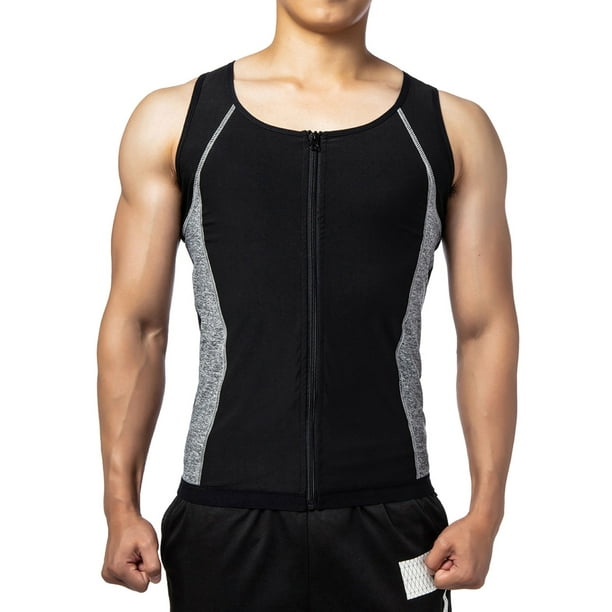 ALING Men Sweat Vest Waist Trainer Vest Zipper Slimming Tank Top Hot Sweat Body  Shaper Shapewear Sauna Enhancing Clothing Fat Burning Fitness Sweat Vests 