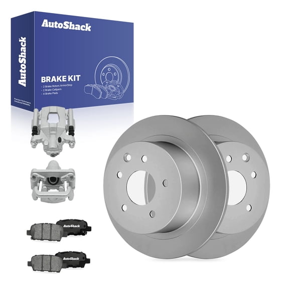 AutoShack Rear Solid Coated Brake Rotors   Ceramic Pads   Calipers 8-PC Brake Kit Replacement for 2009-2023 Nissan Altima 2004-2008 Nissan Maxima ArmorStop 11.48" (291.6 mm)