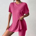 thumbnail image 2 of 2 Piece Short Sets for Women Summer Dressy High Slit Top Shirt Travel Vacation Airport Outfits Soft Vacation Workout Shorts Sets Matching Clothing, 2 of 7