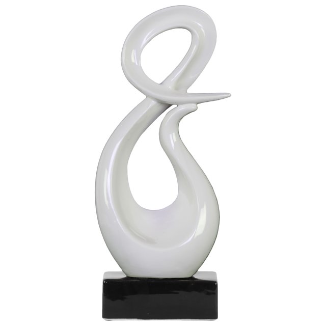 Sculpture Abstraite en Céramique "&" sur Fond Rectangle Brillant Fini Blanc