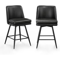 VINGLI 26" H Swivel Barstools Set of 2, PU Faux Leather Upholstered Counter Height Bar Stool with Back, Kitchen High Chairs with Cushion Square Seat, Metal Legs, White