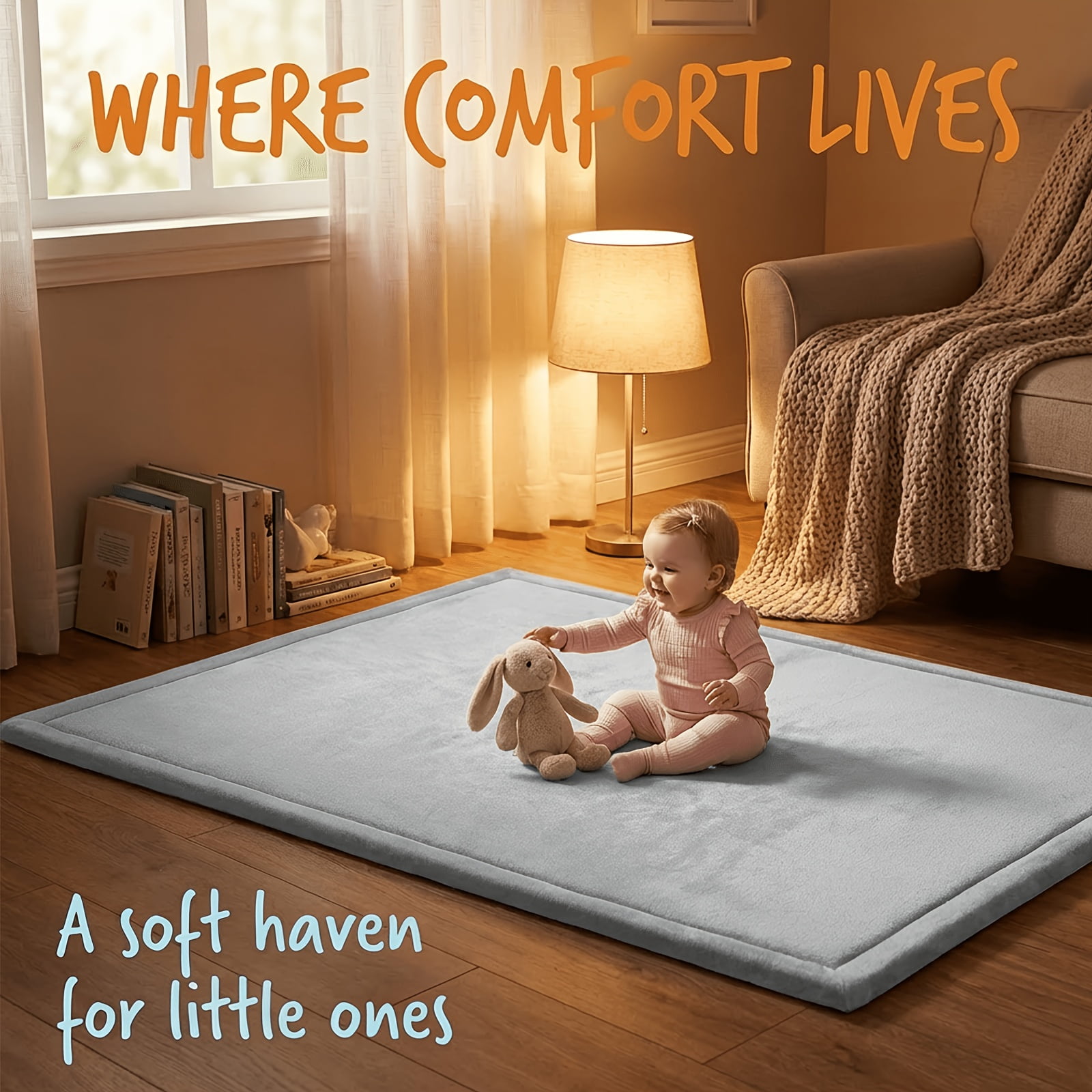 Luxury Velvet Baby Play Mat, Ultra Thick Cushioned Crawling Mat, Non-Slip & Waterproof Playpen Mat, Soft Tummy Time Floor Mat for Infants Toddlers, Ideal for Nursery Playroom & Home Decor, Easy Care.