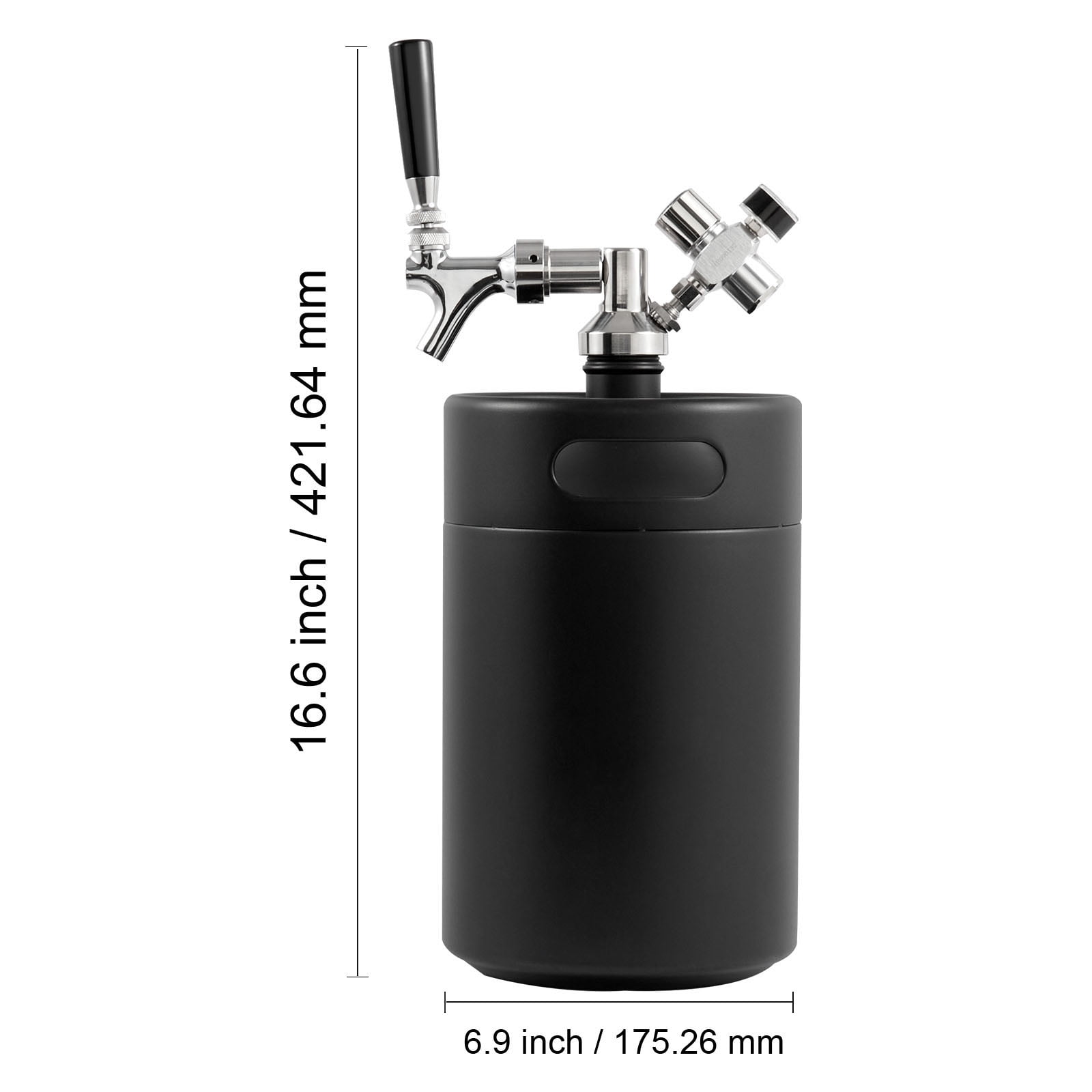 VEVOR Beer Growler Tap System Pressurized Growler Mini Beer Keg Draft Beer Growler with Pressure Display Homebrew 170 Oz/5 L Black