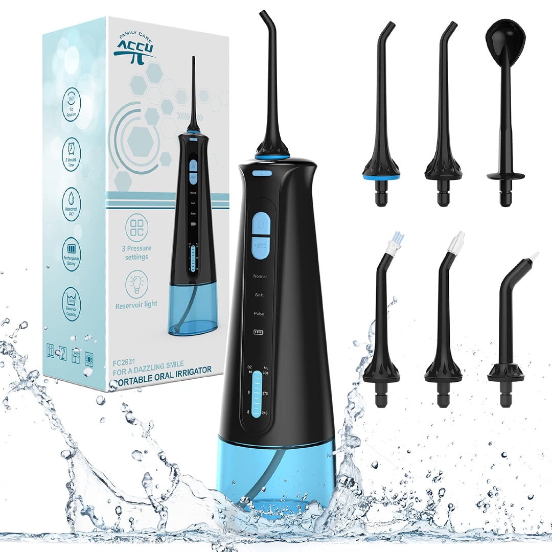 300ML Cordless Water Flosser Portable Dental Cleaner IPX7 Waterproof Oral Irrigator with 3 Modes, 6 Functional Jet Tips for Home & Travel