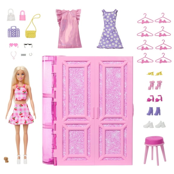 Barbie Dream Closet Toy Playset with Fashion Doll, Clothes, & Accessories, 3-ft-Wide with 25  Pieces