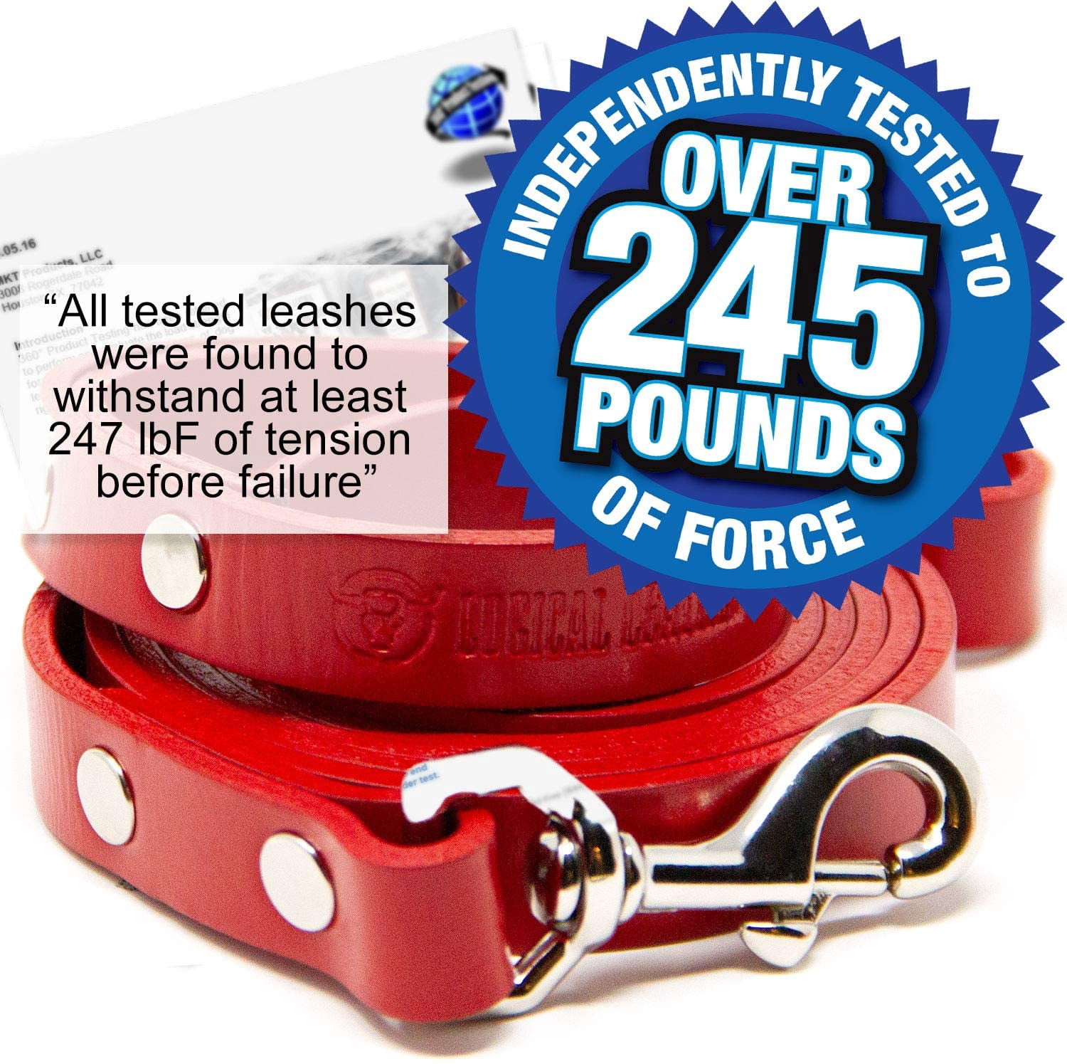 Logical Leather Dog Leash - 6 Foot Heavy Duty Full Grain Leather Lead; Best for Training - Red